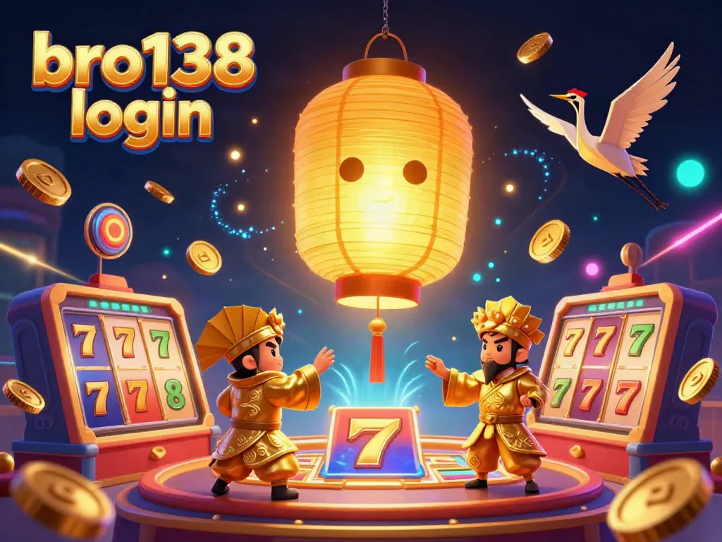 Experience seamless bro138 login with vibrant casino elements and glowing characters.
