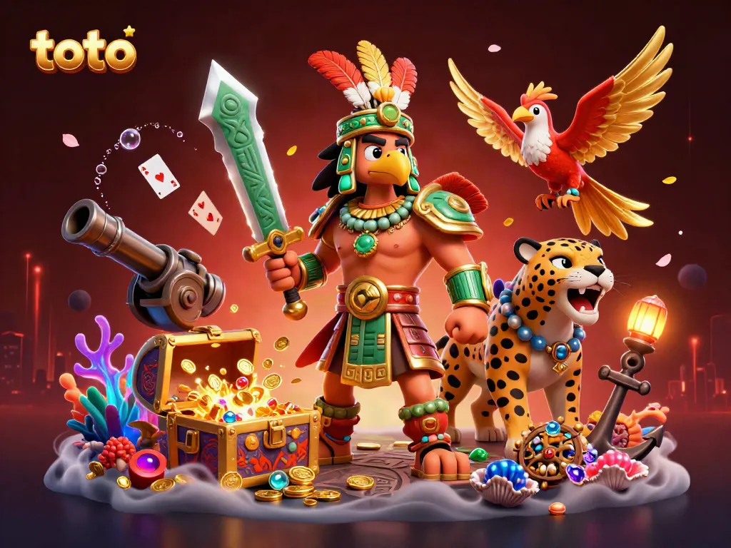 Engage in exciting toto games with a vibrant 3D scene featuring ancient warriors and treasure.
