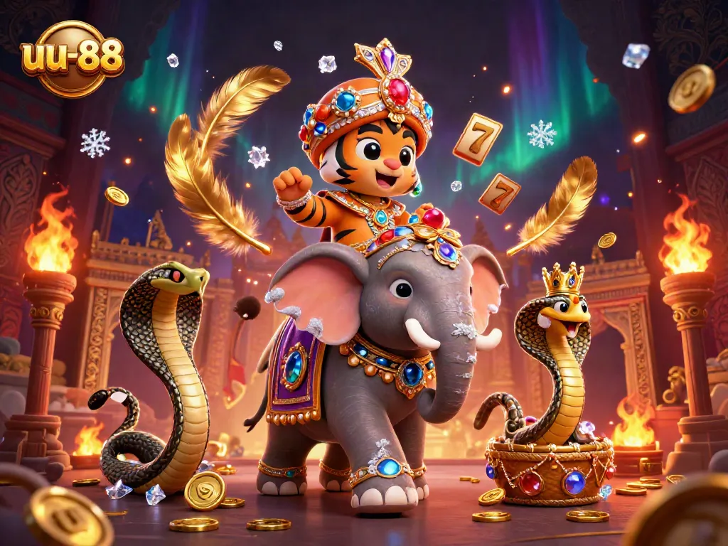 uu-88 gaming scene featuring a maharaja tiger and slot reels for vibrant play.