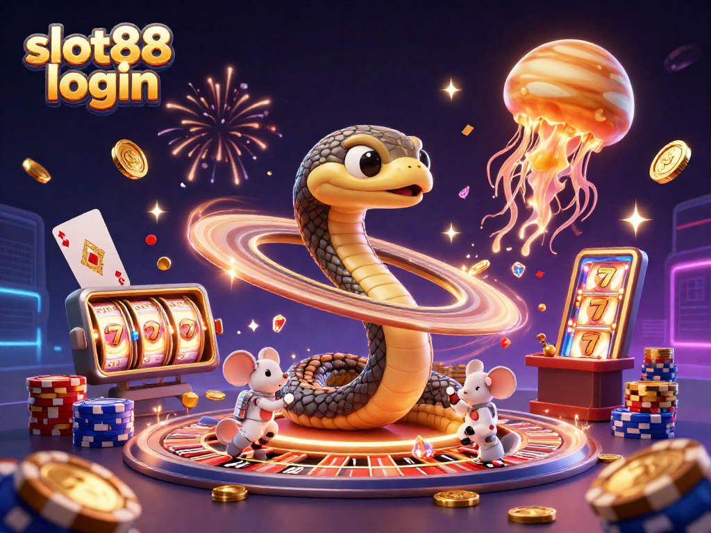 Spin the reels with slot88 login at a vibrant cosmic casino scene featuring astronauts and dazzling gold coins!