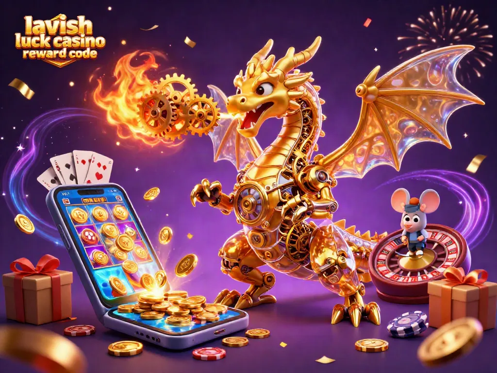 Engage with lavish luck casino reward code in a vibrant 3D gaming celebration illustration.