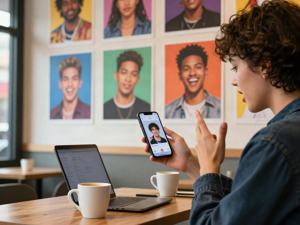 Explore which celebrity I look like with a fun app experience in an urban café.