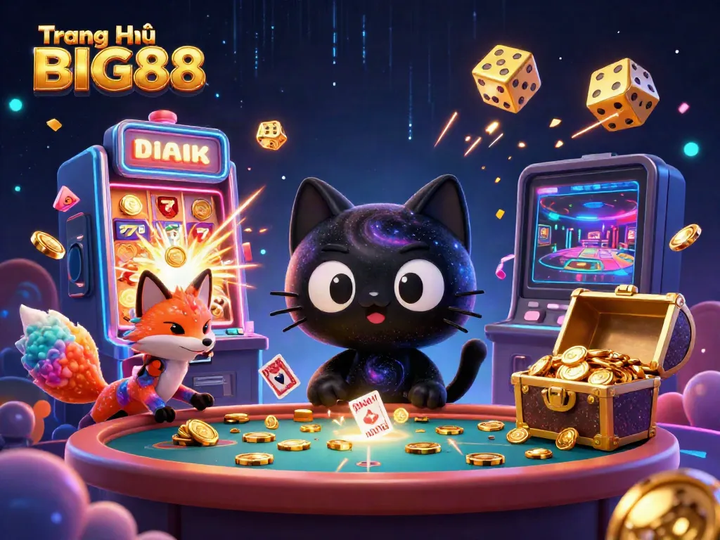 Engage with Trang Chủ BIG88's thrilling cosmic casino experience, featuring a charming black hole cat.