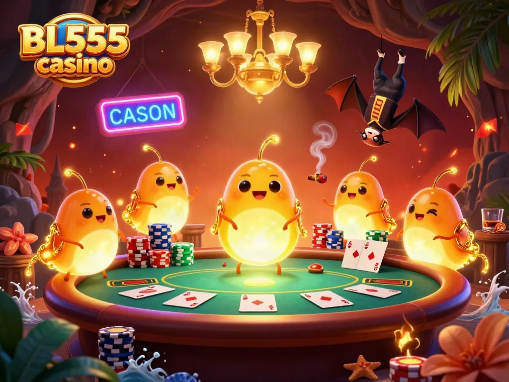 Experience the vibrant world of BL555 casino with glowing characters lighting up the gaming scene.