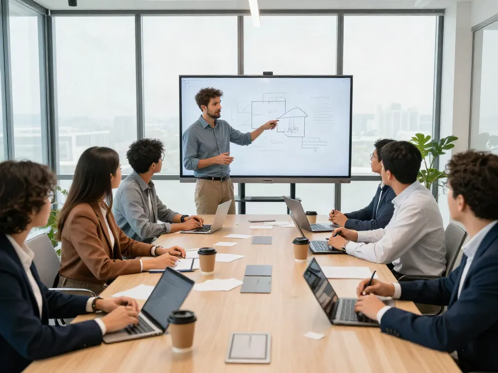Business team discussing strategies and asking do you agree in a modern conference room