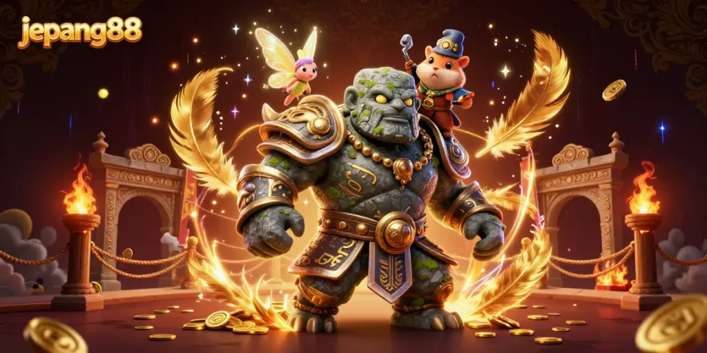 Experience the thrill of gaming with Jepang88's vibrant 3D casino scene featuring magical characters.