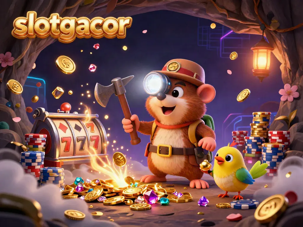 Experience excitement with slotgacor as you witness a treasure hunter mole surrounded by golden coins and slot reels.