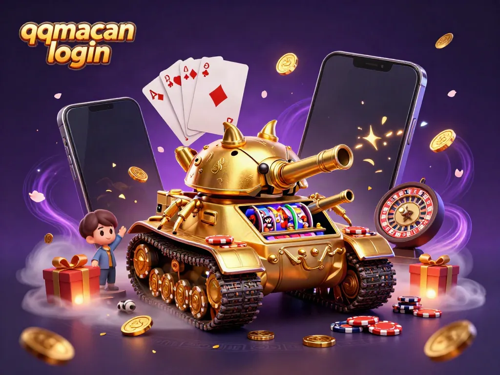 Experience exciting gameplay with QQMacan login featuring a golden beetle tank and vibrant casino elements.