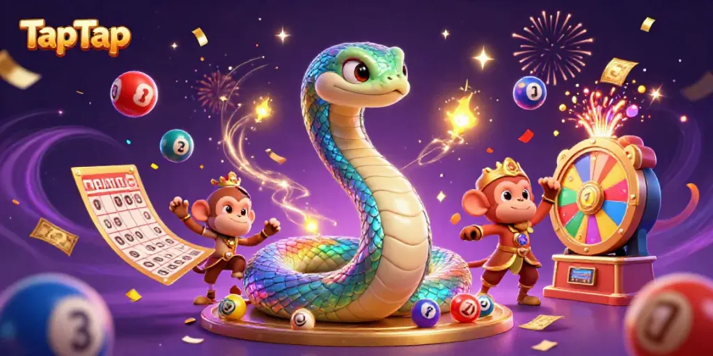 Experience thrilling fun with TapTap in this vibrant 3D casino illustration filled with dynamic elements.