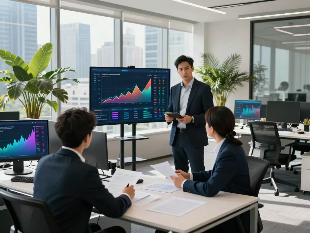 Largest insurance companies in the world analyzed by professionals in a modern office.