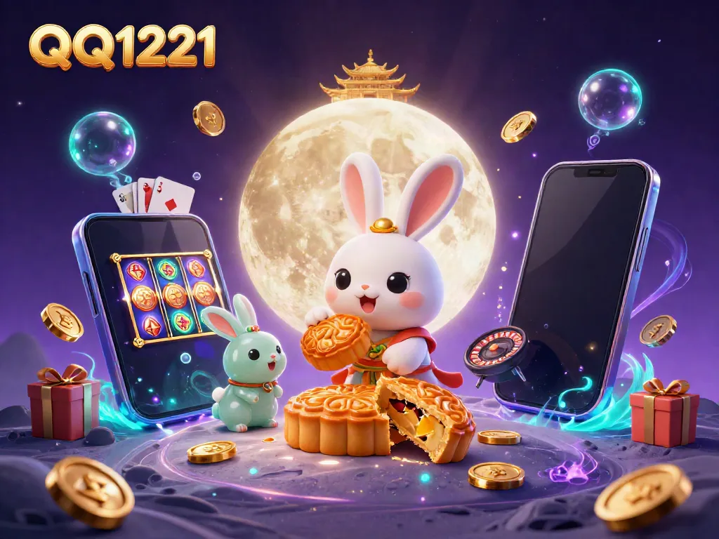 Play poker and win with QQ1221 in a vibrant, magical casino scene featuring mystical characters.