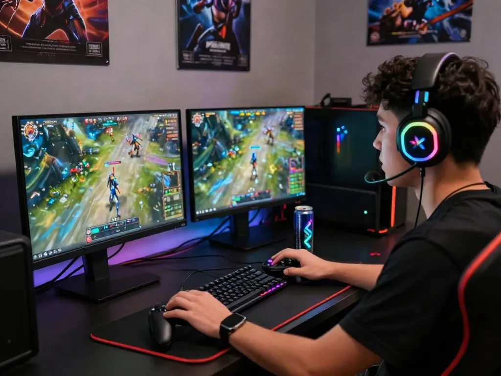 Player engaged in thrilling qqmacan gaming experience with dynamic setup and vibrant atmosphere.