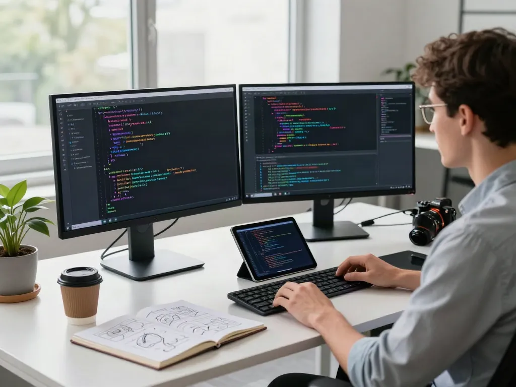 Explore what are AI tokens in a vibrant tech workspace focusing on AI development and coding.