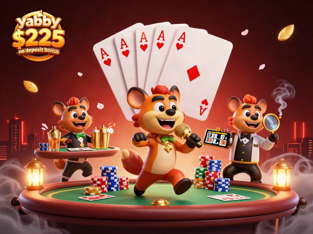 Win with the yabby casino $225 no deposit bonus featuring hyenas in a comedy club setting