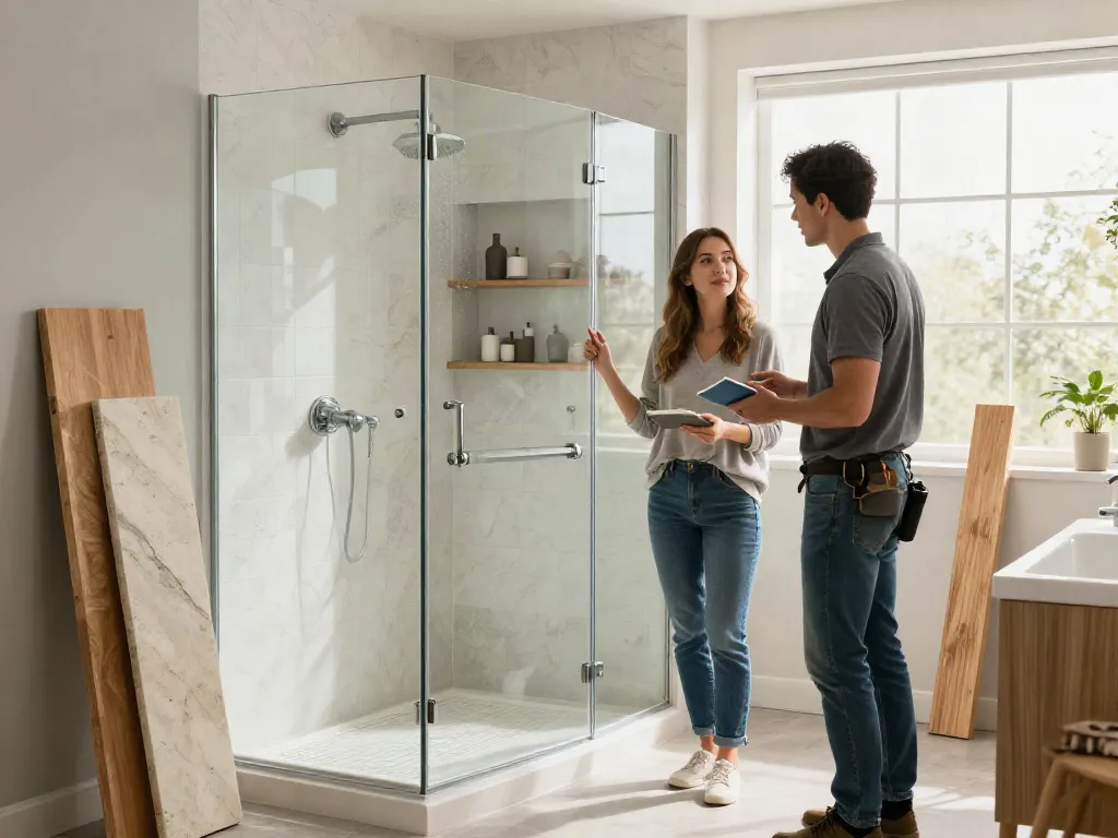 Bathroom remodeling Seattle WA featuring a modern walk-in shower and design consultation.