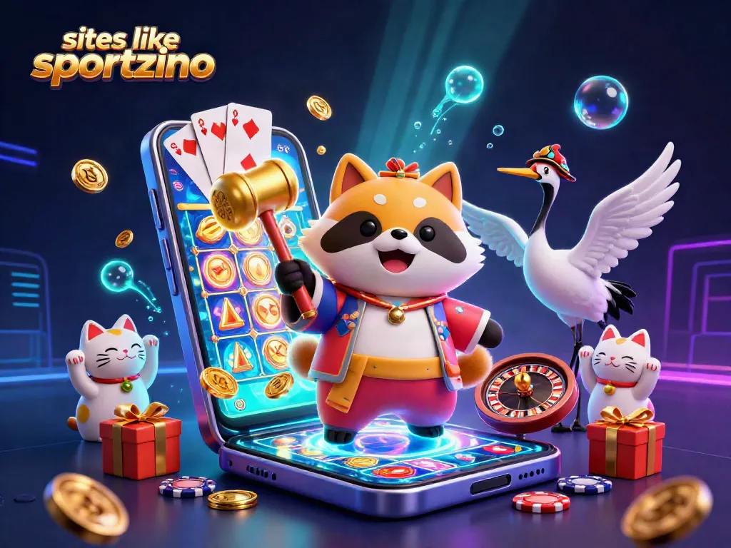 Engage with sites like sportzino featuring a cheerful tanuki and vibrant gaming elements.