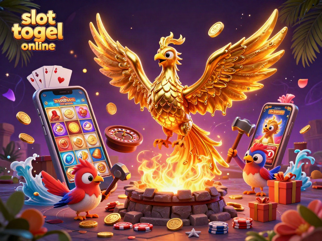 Menangkan slot togel online dengan ilustrasi 3D menakjubkan dari phoenix emas dan elemen kasino.