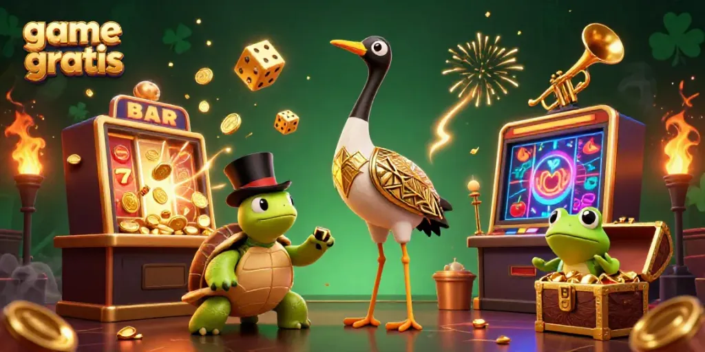 Experience immersive game gratis excitement with vibrant frogs and turtles in a dynamic casino scene.