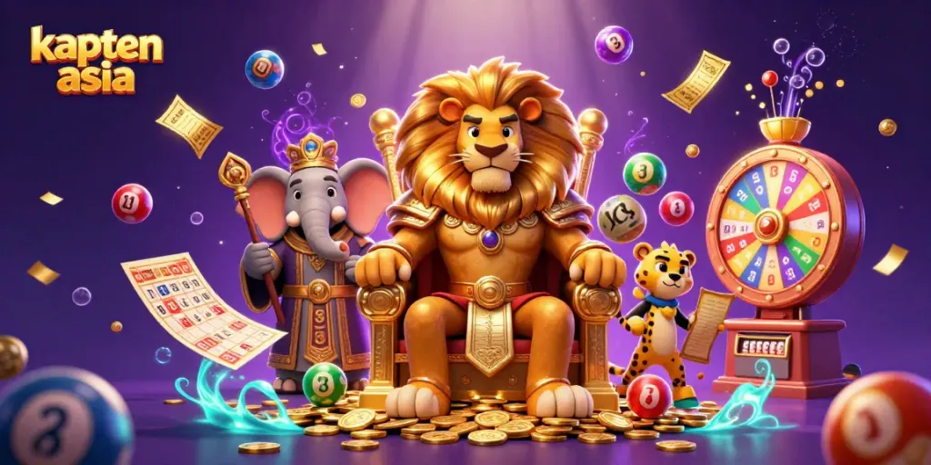 Menciptakan peluang menang di kasino online dengan kapten asia, raja singa dan elemen permainan warna-warni.