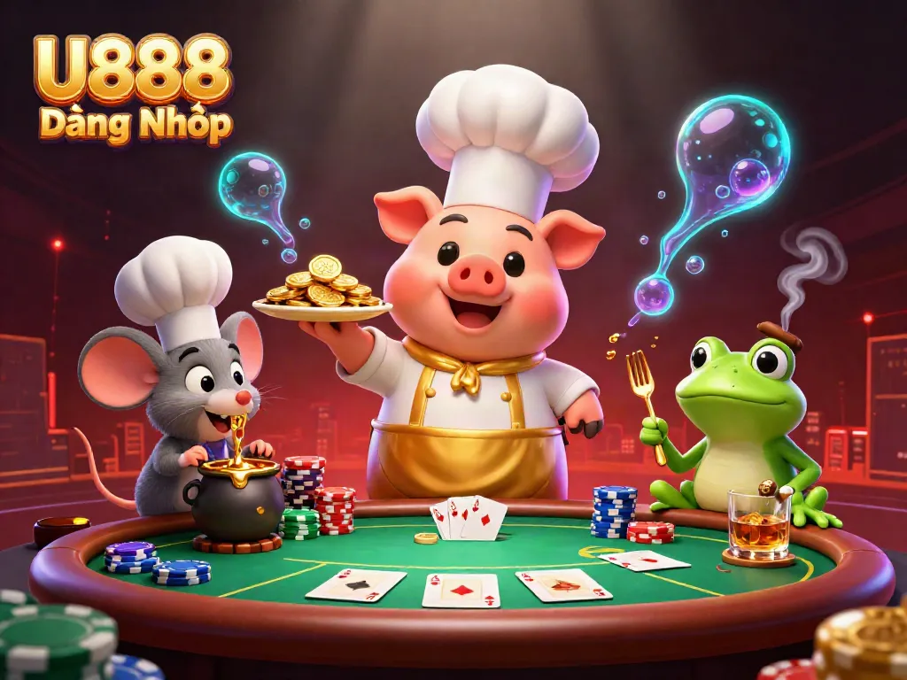 Experience U888 Đăng Nhập with a vibrant scene of cartoon characters in a dynamic casino setting.