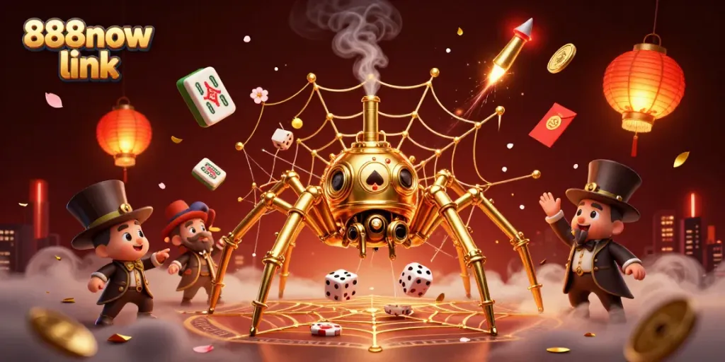 Engage with the thrilling 888now link in this dynamic 3D casino scene featuring animated steampunk elements.