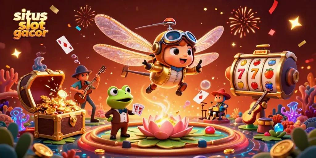 Engage in situs slot gacor with vibrant characters, dynamic game elements, and celebratory energy.