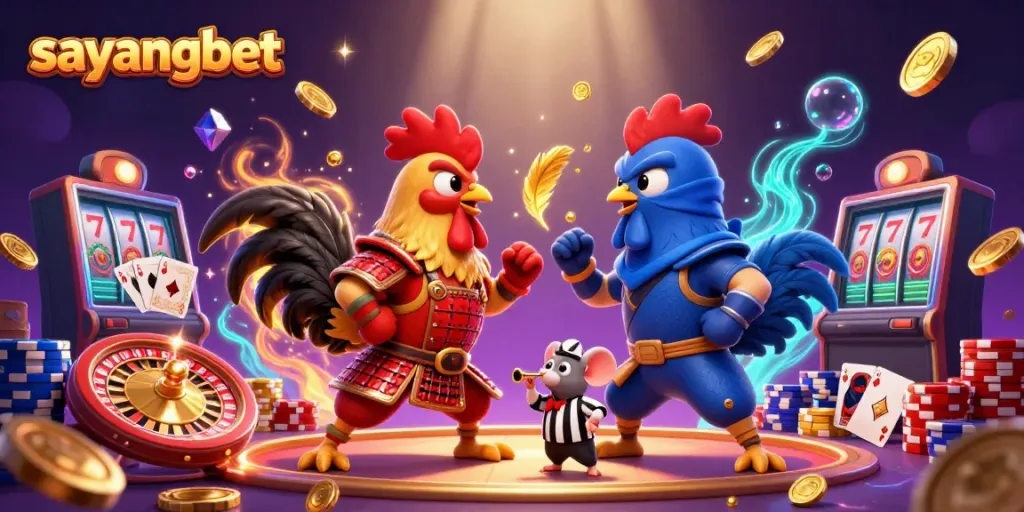 Engage in vibrant action at Sayangbet with dynamic characters and casino elements.
