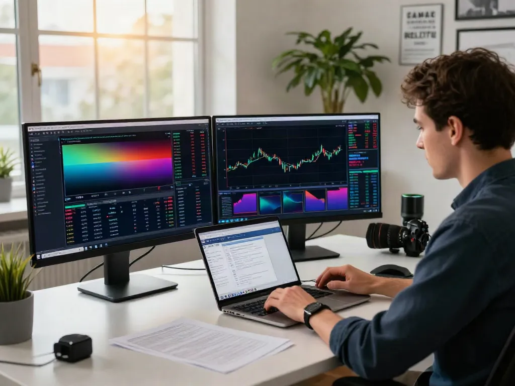 Dynamic trading environment with a professional using MetaTrader 5 for financial market analysis.