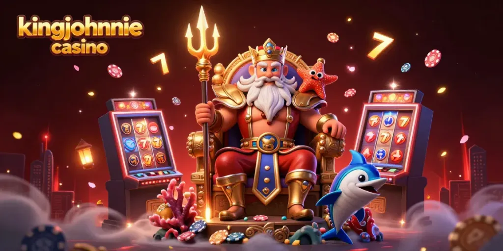 Experience the excitement at kingjohnnie casino with vibrant 3D imagery showcasing gaming elements and characters.