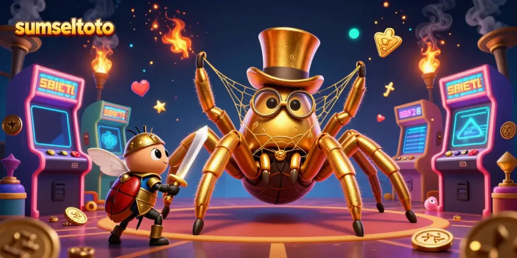 Experience the excitement of sumseltoto with a dynamic illustration featuring lively characters in a vibrant casino setting.