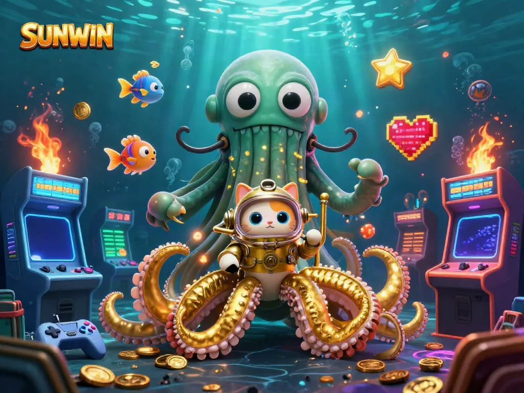 Experience exhilarating gameplay with SUNWIN as the kraken and diving cat dive into a treasure-filled ocean.