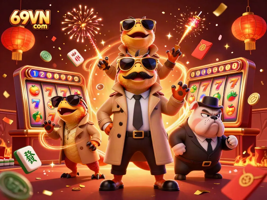 Experience the thrill at 69VN com with 3D characters showcasing exciting jackpot slots and casino vibes.