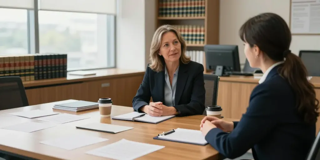 Karen McCleave crown attorney mentoring a young lawyer in a professional office.