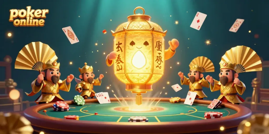 Experience the thrill of poker online with 3D illustrated characters and dynamic game elements.