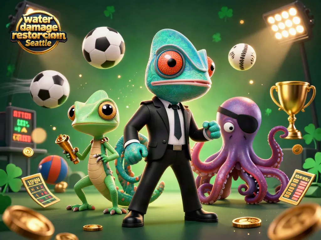 Experience water damage restoration Seattle with a thrilling chameleon and octopus in a vibrant action-packed scene.