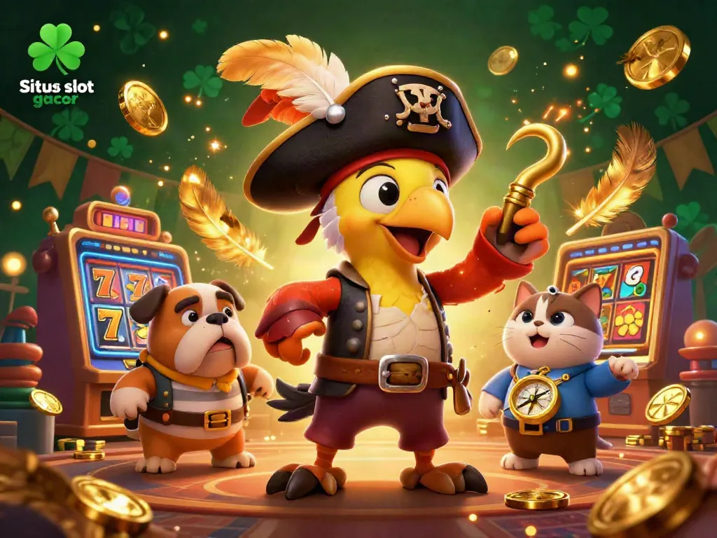 Experience the thrill of Situs slot gacor with dynamic characters and casino elements in a colorful 3D scene.
