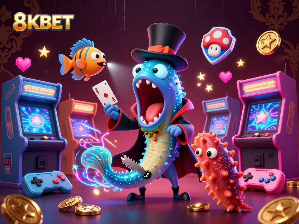 Experience 8KBET's thrilling casino magic with lively sea creatures in an enchanting underwater scene.