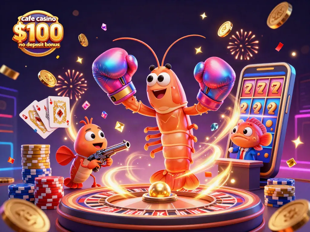 Catching the action with cafe casino $100 no deposit bonus as colorful characters engage in vibrant casino excitement.