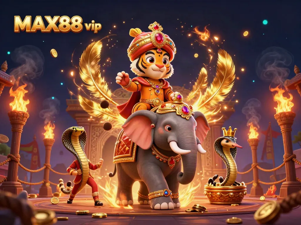 Max88 vip showcases exciting online gambling experiences with a vivid 3D casino illustration.