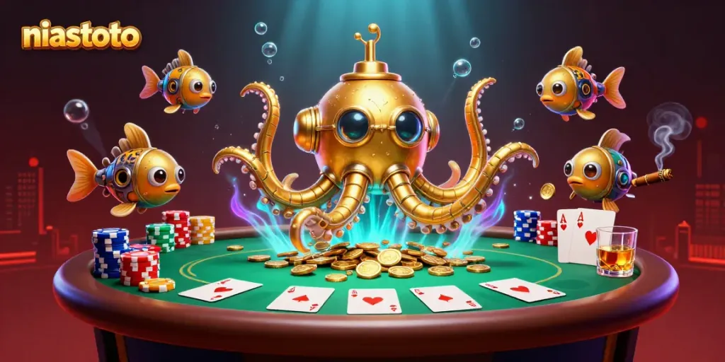 Engage with niastoto online as the golden kraken emerges through coins in a lively betting scene.
